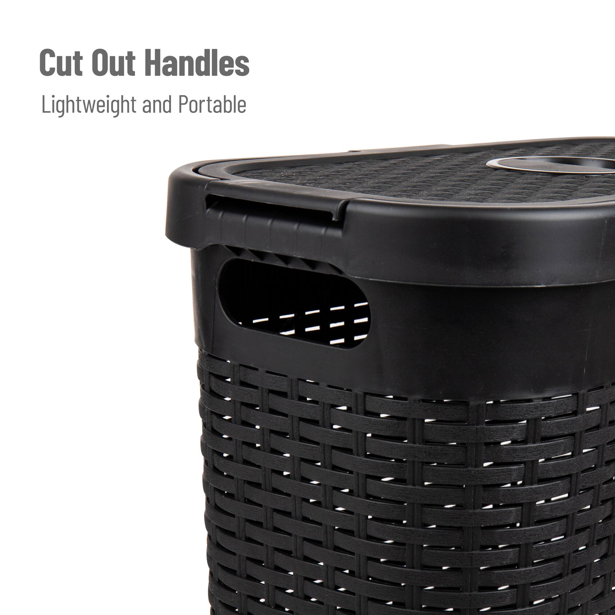 Mind Reader 40L Ventilated Slim Laundry Hamper with Cut Out Handles & Attached Hinged Lid